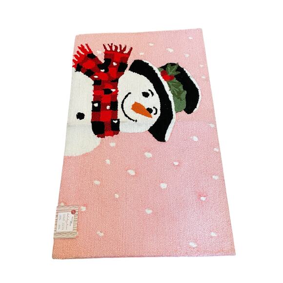 Nourison Hand Hooked Pink Christmas Accent Rug 27x45 Snowman Holiday Decor NEW - Picture 2 of 10